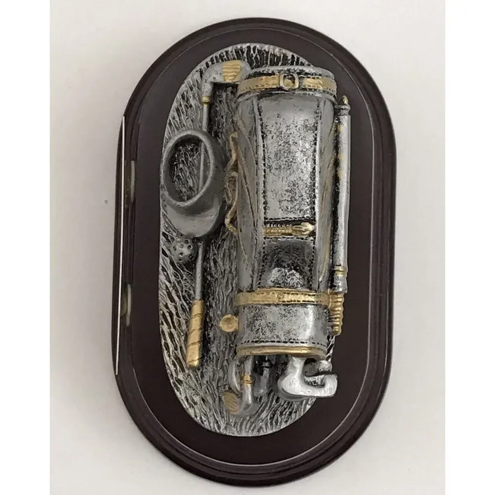 Golf Bag Resin Award ~ Pewter Finish ~ Gold Accents ~ Base Mounted Trophy